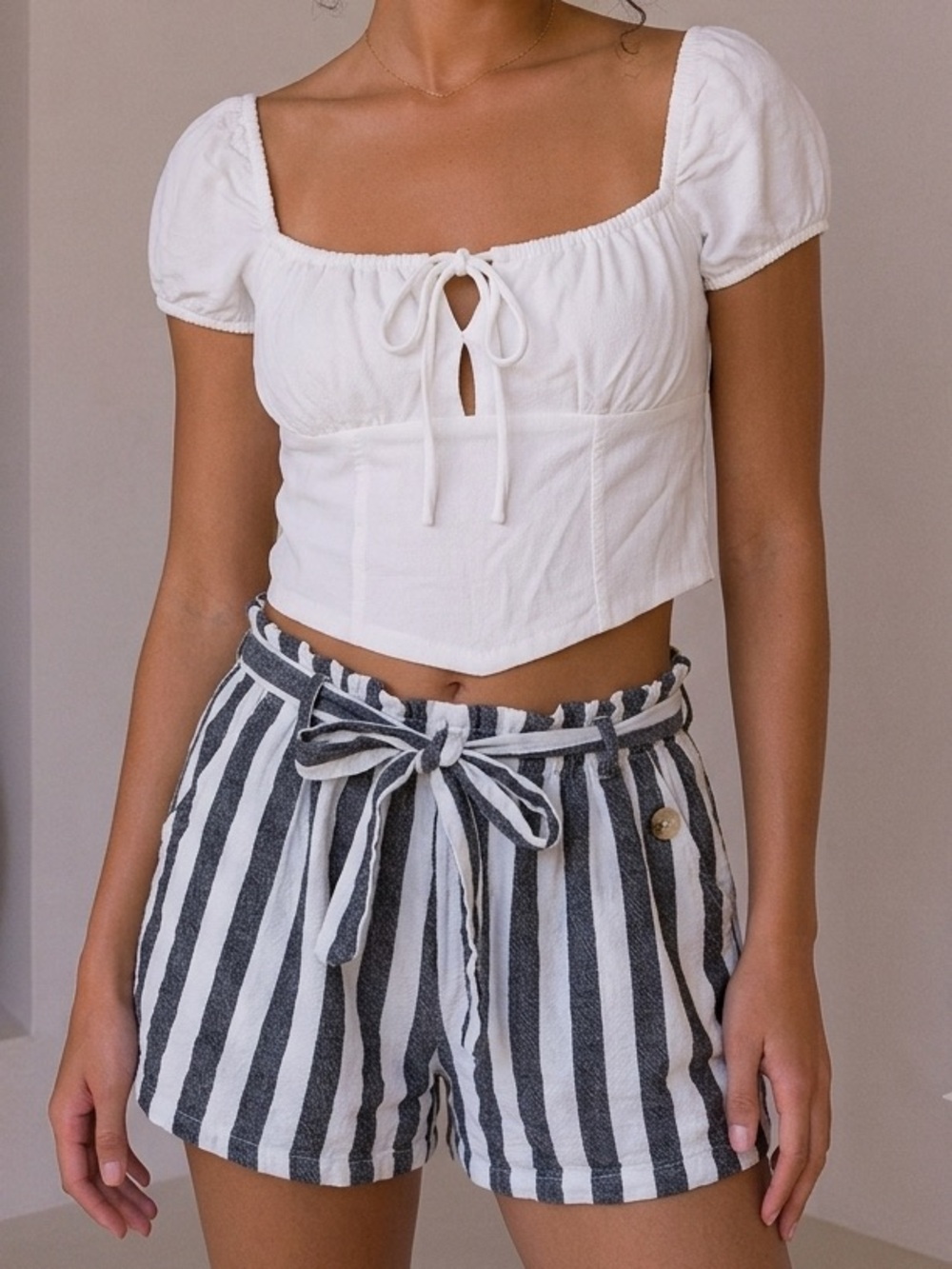 Maurices Black & White High-Waist Striped Tie-Front Shorts